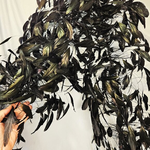 Huge Marlene Dietrich black vintage feather boa stripped coq feathers free ship - Picture 8 of 11